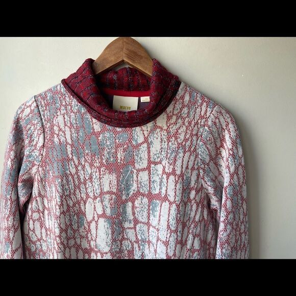 maeve Anthropologie Red Blue Mock/turtle neck Long Sleeve sweater Dress - Picture 4 of 11